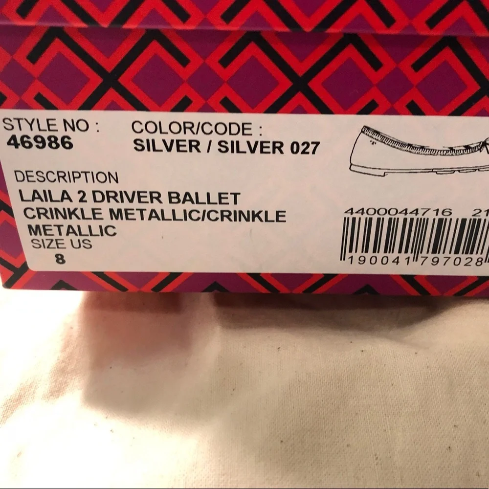 Tory Burch Women’s Laila Leather Silver Ballet Flats Size 8